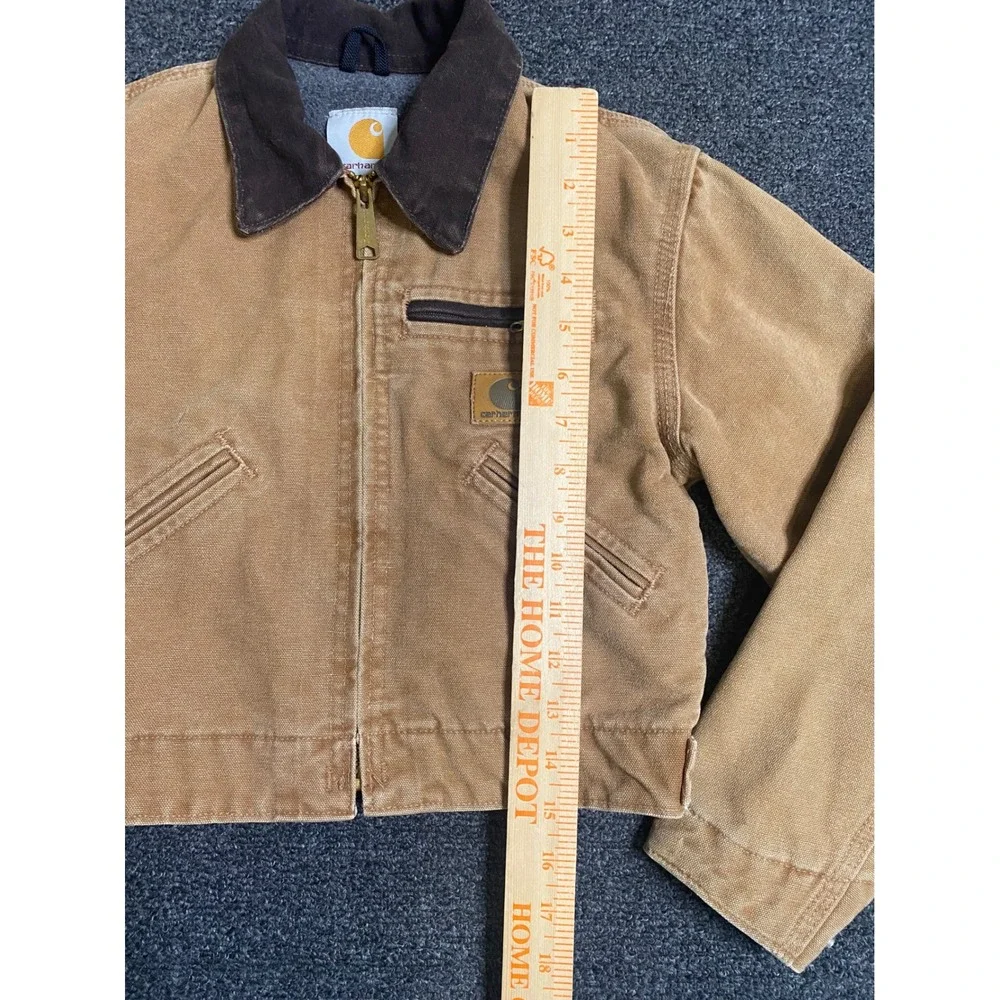 VTG Carhartt‎ Detroit Jacket Tan YYJ97 BRN Boys Small Canvas Blanket Lined USA